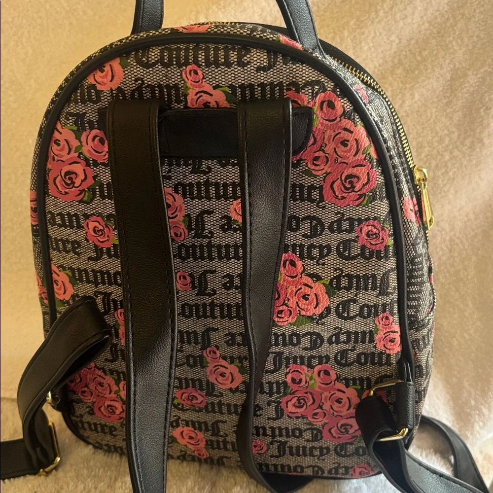 Juicy Couture Black and Pink Rose Backpack with Make-Up Pouch - Picture 4 of 6